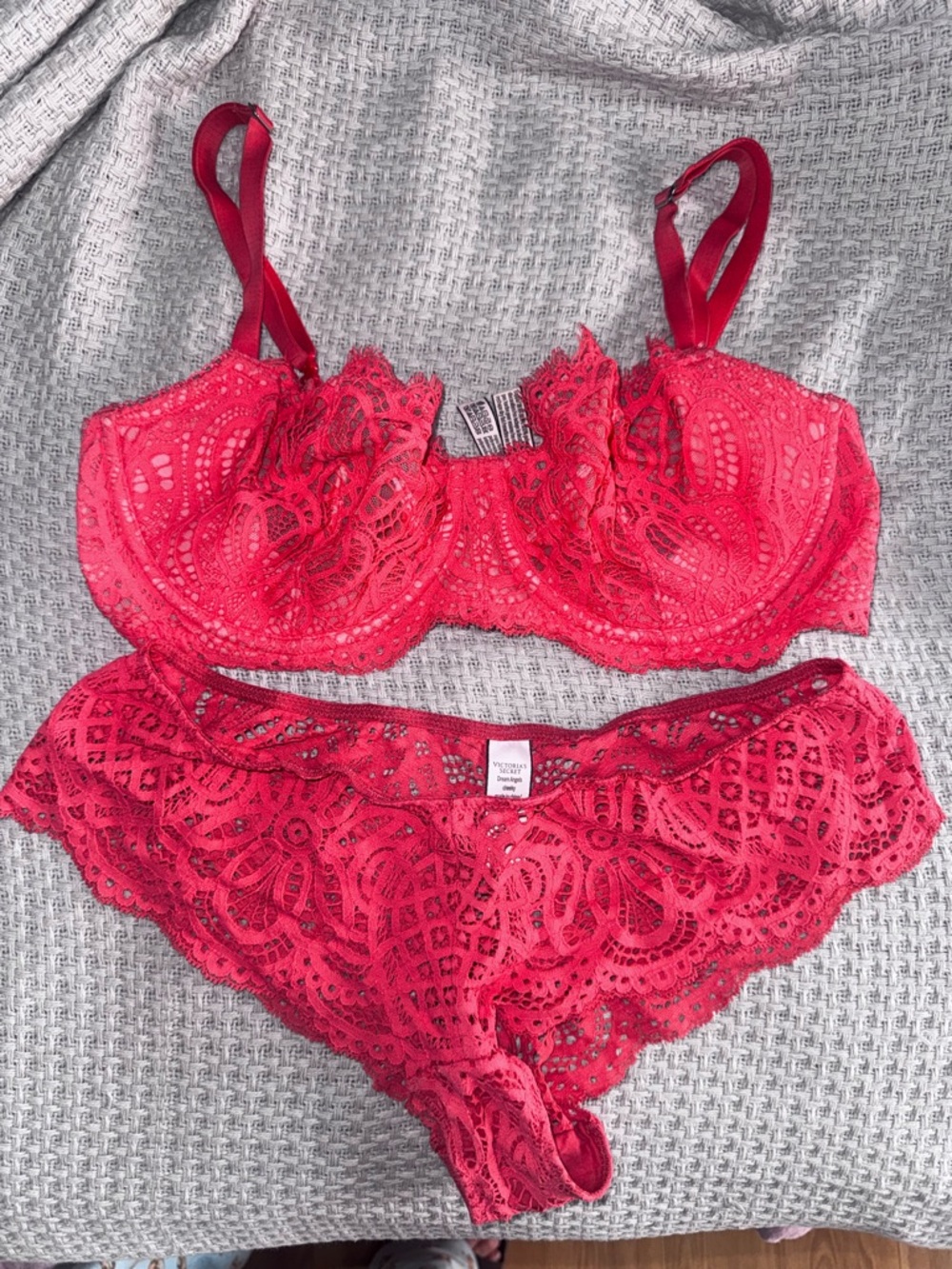 Victoria's Secret Salmon Lace Underwire Bra & Bikini Set